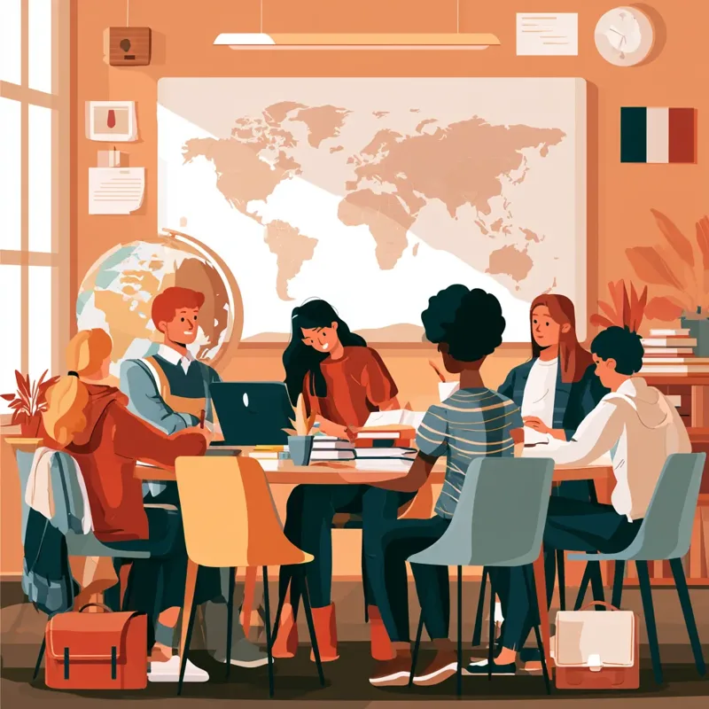 A language class around a table